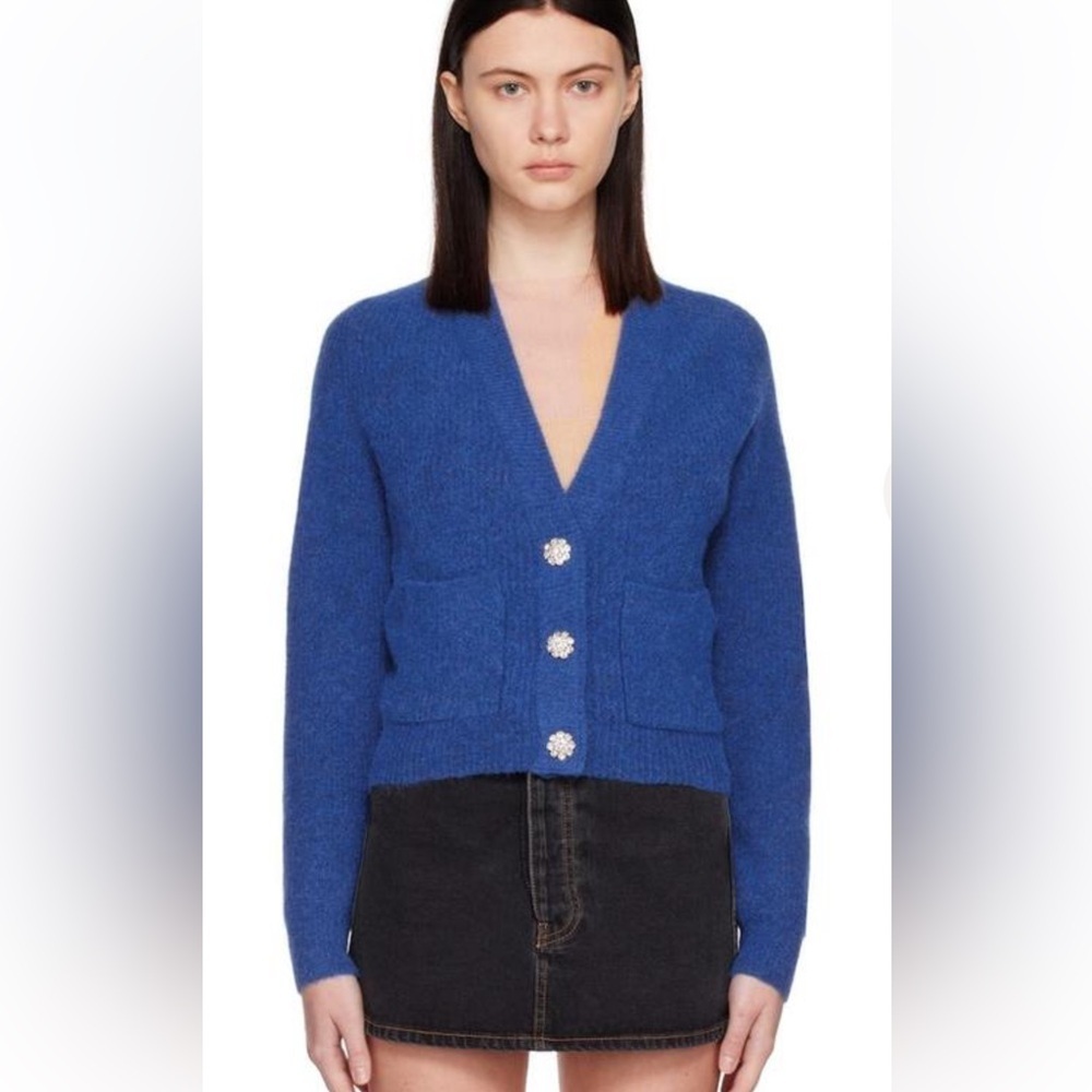 Ganni Royal Nautical Blue‎ Cardigan with Crystal Buttons Size Large